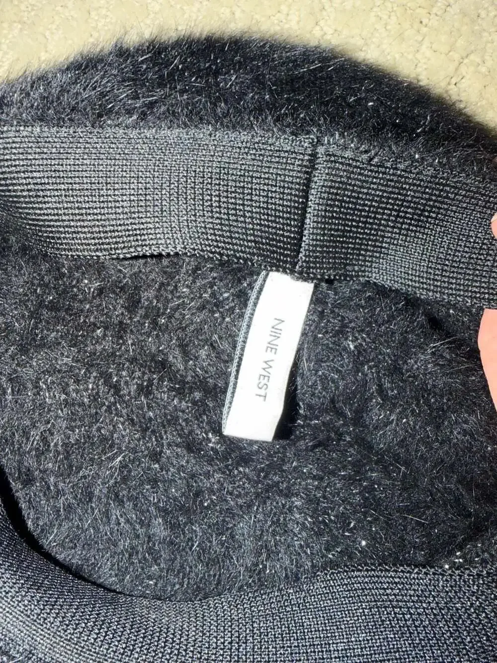 Nine West Black Fuzzy Sparkly Beret Hat
